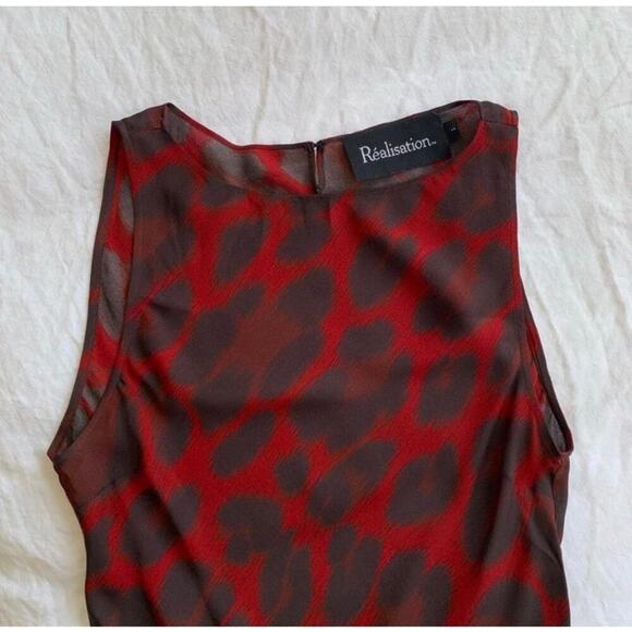 Realisation Tatjana Silk Boatneck Bias Slip Midi Maxi Dress Red Rouge Leopard - Picture 9 of 14